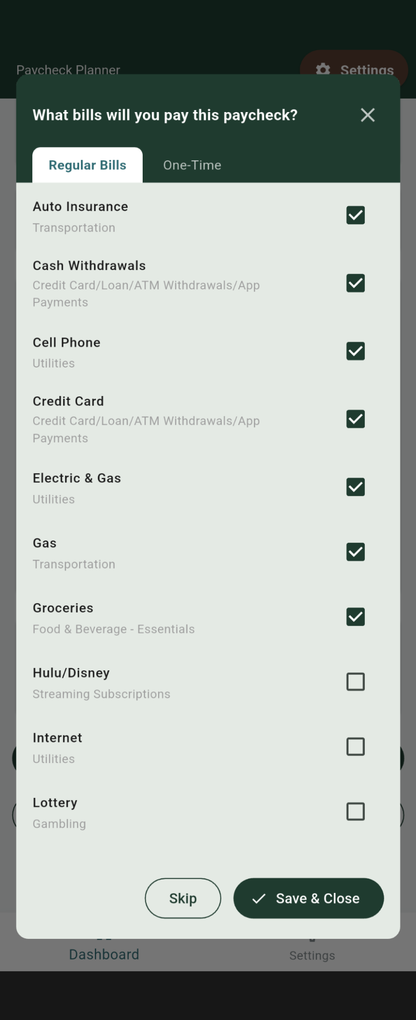 Bills for This Paycheck screenshot