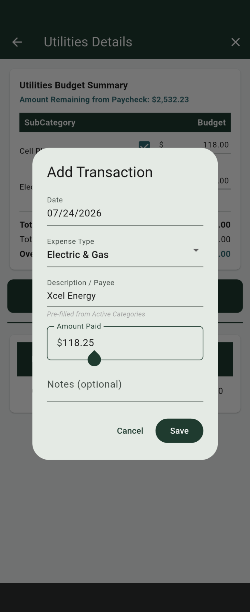 Add Transactions screenshot